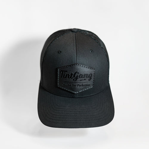 Tint Gang Black Leather Patch Trucker Hat