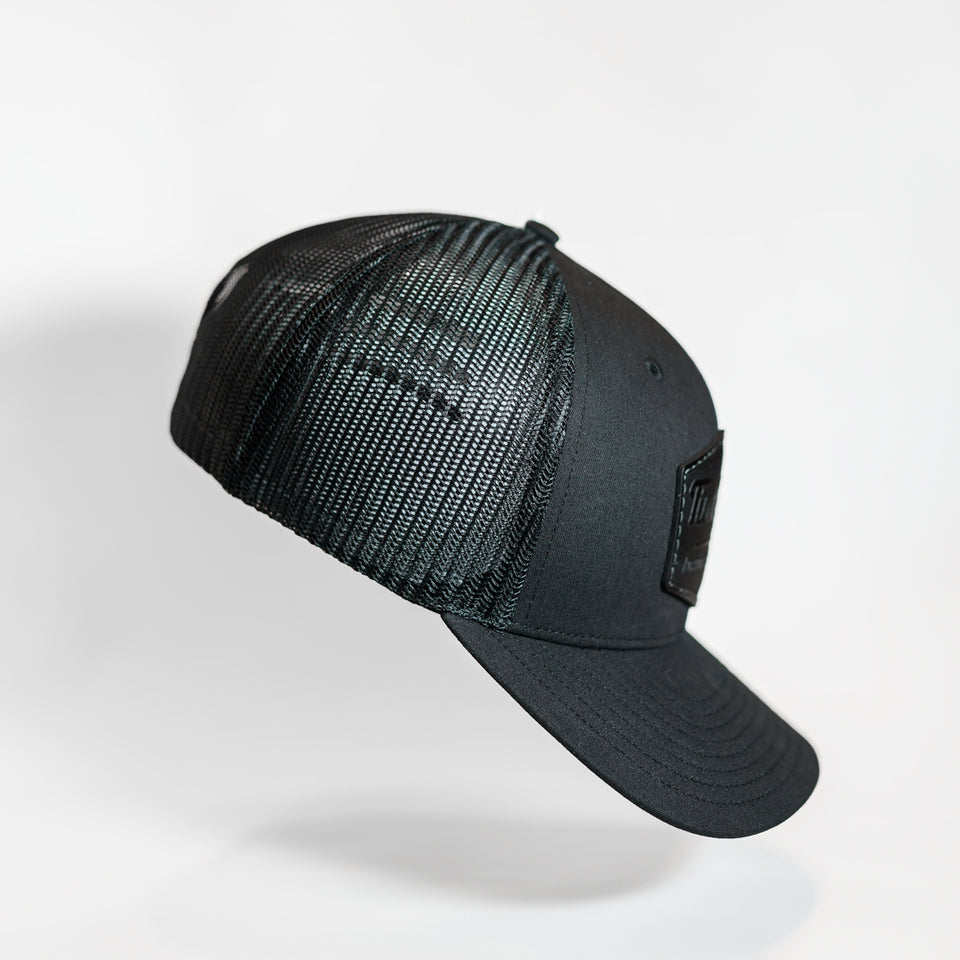 Tint Gang Black Leather Patch Trucker Hat