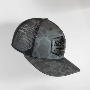 Tint Gang Camo Black Leather Patch Trucker Hat